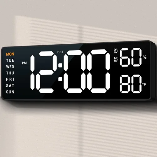 Reloj de pared digital de 10": Reloj de doble alarma con montaje en pared, decoración para sala de estar, aula, escritorio de oficina, regalos para