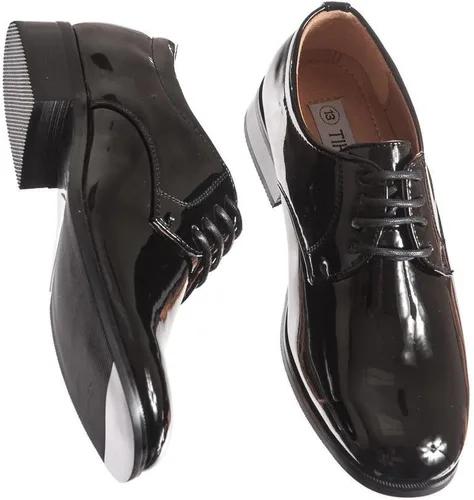 Miniatura 2 de Zapatos de esmoquin negros brillantes para niños, estilo de punta redonda en tallas de bebés a niños