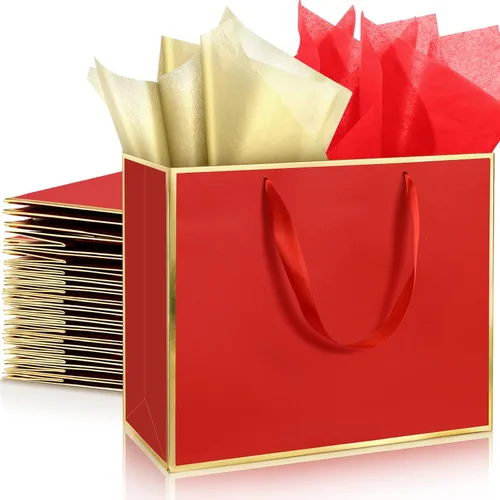 Miniatura 21 de ReliThick Paquete de 12 bolsas de regalo de papel metálico con asas y papel de seda de 11.8 x 10 x 4 pulgadas, bolsa de agradecimiento para Azul