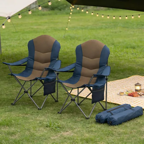 Miniatura 21 de Silla de Camping Sobredimensionada de Alta Resistencia - Silla Plegable Portátil, Portavasos y Estuche para Teléfono Impermeable para Adultos, negro