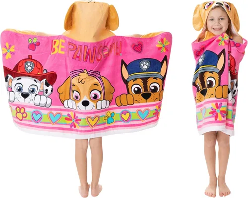 Miniatura 5 de Franco Toalla de rizo de algodón suave con capucha para niños para baño y playa, 24 x 50 pulgadas, Paw Patrol azul y Paw Patrol rosa