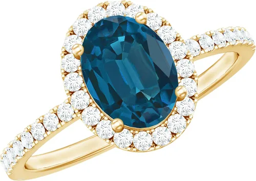 Miniatura 10 de Anillo de compromiso de topacio azul natural de Londres de 0.236 x 0.315 in, calidad AAA, anillo solitario de diamante de topacio azul, listo