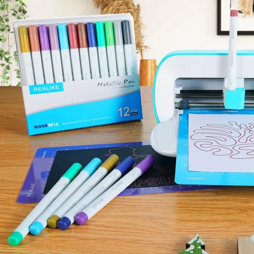 Miniatura 6 de REALIKE Bolígrafos metálicos compatibles con Cricut Joy/Xtra, juego de 12 rotuladores multicolor (punta de 1.0)