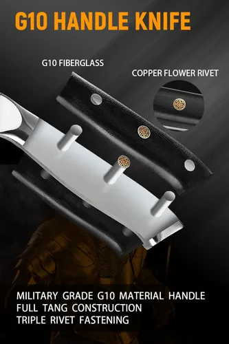 Miniatura 5 de Cuchillo Nakiri de 7 pulgadas, cuchillo de acero de Damasco con hoja de patrón de plumas, mango G10 de espiga completa, cuchillo vegetal profesional