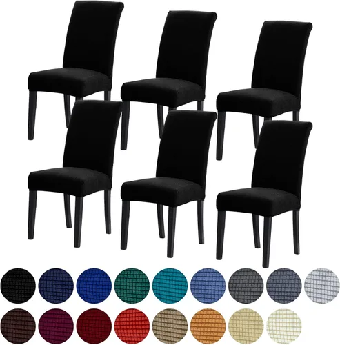 Miniatura 10 de Juego de 6 fundas elásticas para sillas de comedor, fundas para sillas de comedor lavables y removibles, fundas para sillas de comedor protectoras