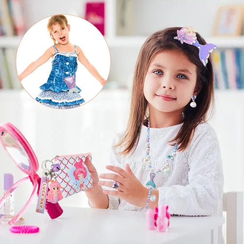 Miniatura 3 de Regalos de sirena para niñas, manta de cola de sirena, juego de maquillaje de joyería de sirena para niñas de 3 4 5 6 7 8 9 10 11 12 años Morado