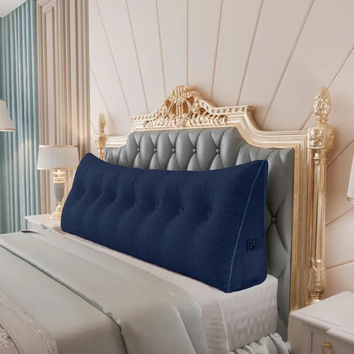 Miniatura 33 de Almohada de cabecera gruesa totalmente rellena individual XL, cabecero acolchado de dormitorio, soporte suave y firme, cojín grande triangular, Azul