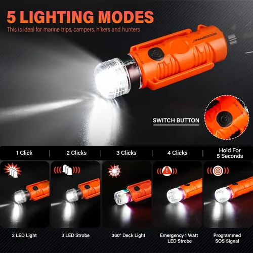 Miniatura 2 de GOODSMANN Luz LED de señal redonda para barco con ventosa y base magnética para kayak de barco