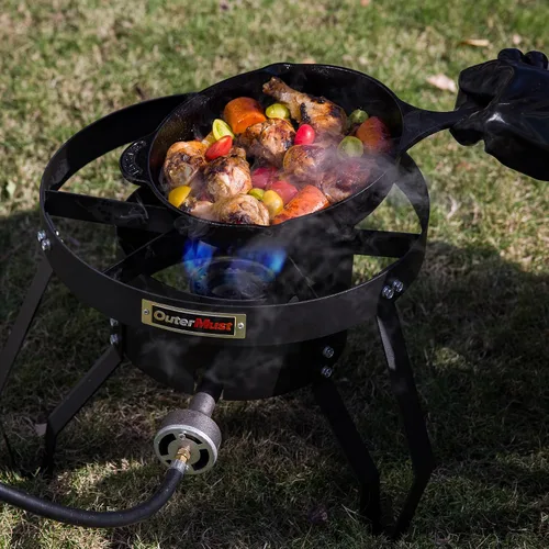Miniatura 9 de OuterMust Quemador de propano para estufa de gas con regulador y agujeros trenzados de hierro fundido (individual) para cocinar al aire libre