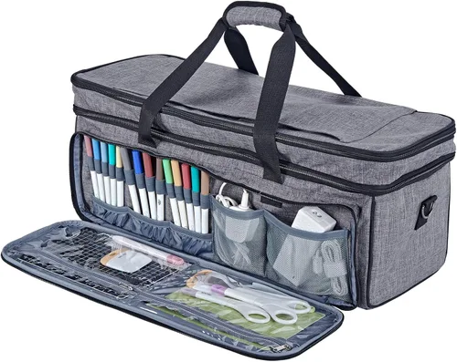 Miniatura 3 de HOMEST Estuche de transporte de doble capa con bolsillo para tapete para Cricut Maker 4, Explore 4, múltiples bolsillos frontales para accesorios