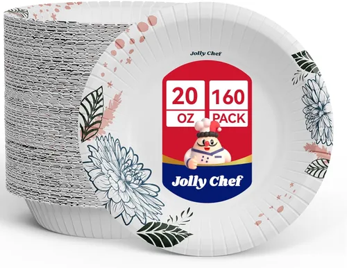 Miniatura 8 de JOLLY CHEF 160 unidades de cuencos de papel de 20 onzas a prueba de remojo, cuencos desechables resistentes estampados al por mayor para cena o Azul