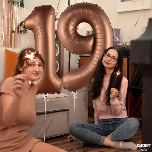 Miniatura 5 de Katchon Globos gigantes de papel de aluminio con el número 19 de color marrón de 40 pulgadas Decoraciones de cumpleaños 19