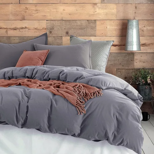 Miniatura 8 de Get Bed Ready Juego de funda de edredón casual de algodón lavado a la piedra, color sólido, estilo moderno, ropa de cama natural arrugada