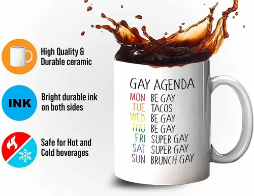 Miniatura 4 de Bubble Hugs Taza de café del mes del orgullo, agenda gay, planificador semanal Rainbow Queer LGBTQ Lesbiana Gay Pride LGBT Aliado Soporte 11oz Blanco