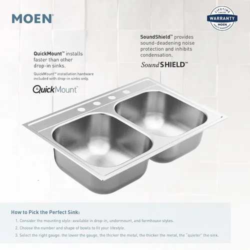 Miniatura 4 de Moen G18121 Prep - Fregadero de cocina de acero de calibre 18 para montar debajo del delantal, cuenco individual, 30 x 21 pulgadas, acero inoxidable