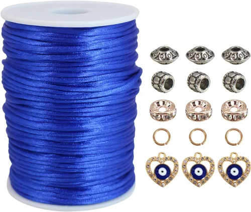 Miniatura 16 de Cordón de satén melocotón de 0.098 in, cuerda de nailon de 300 pies, cordón de seda de raso satinado para hacer joyas, pulseras trenzadas, collares