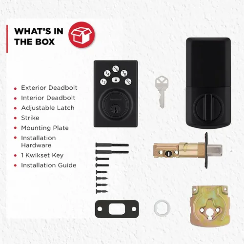 Miniatura 8 de Kwikset Powerbolt 240 Pestillo Electrónico Contemporáneo con Teclado de 5 Botones Negro Mate para Puerta, con Entrada sin Llave Conveniente, Códigos