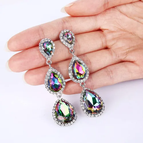 Miniatura 137 de EleQueen Pendientes de cristal austriaco en tono dorado para mujer, forma de pera de 2.5 pulgadas, color esmeralda