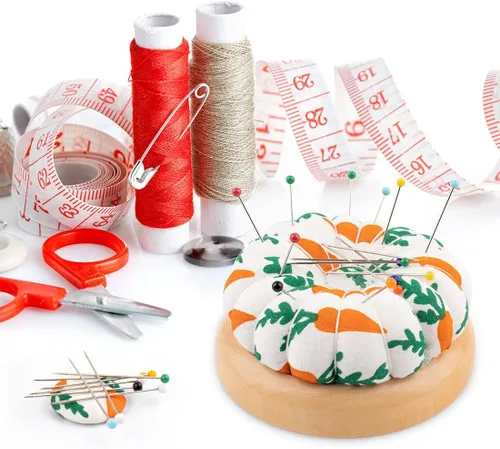 Miniatura 6 de Rolybag Alfiletero, Alfileteros de Base de Madera Estilo Patrón de Zanahoria Alfiletero Redondo para Portaagujas de Costura o Manualidades DIY