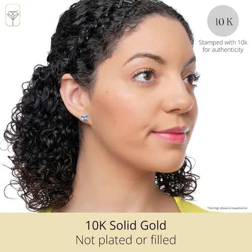Miniatura 2 de Aretes cuadrados de oro blanco de 10 quilates de 0.276 in con piedra natal de corte princesa para mujer MAX + STONE
