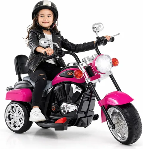 Miniatura 12 de HONEY JOY Motocicleta para niños, mini moto eléctrica de 3 ruedas con batería de 6 V, juguete de paseo con claxon y faro, pedal de pie, para niños