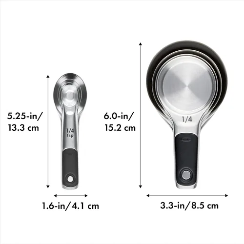 Miniatura 8 de OXO Good Grips - Juego de 8 tazas y cucharas medidoras de acero inoxidable, 4 tazas y 4 cucharas