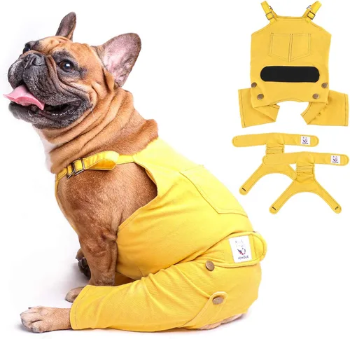 Miniatura 10 de iChoue Lindos pañales para perro con tirantes para bulldog francés, pug francés, bulldog inglés, hembra, en ciclo de calor, azul, pequeño con 1 pañal