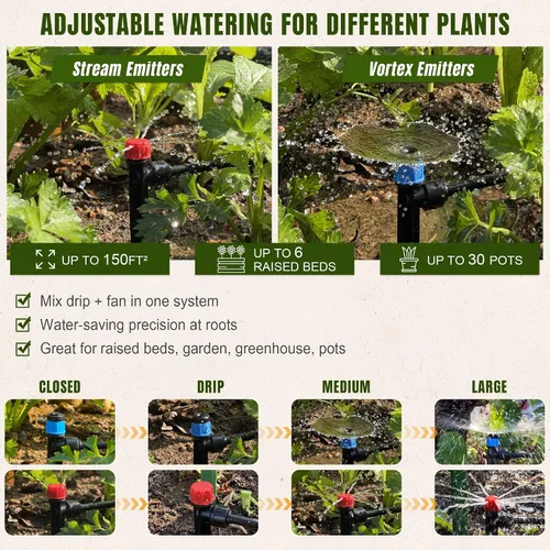 Miniatura 5 de Sistema de riego por goteo de empuje para conectar, sistema de riego ajustable para cama elevada de jardín, sistema automático de riego de plantas