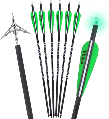 Juego de 6 flechas de ballesta de carbono de 20 pulgadas y ballesta para ballesta y ballesta iluminadas, paquete de 6 flechas de ballesta de carbono