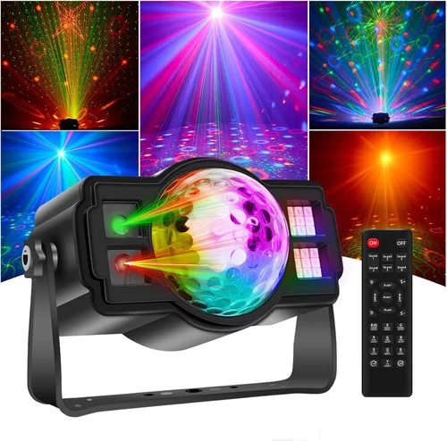 Luces de fiesta de bola de discoteca 3 en 1, luz estroboscópica de DJ activada por sonido con 60 patrones, proyector LED alimentado por USB para