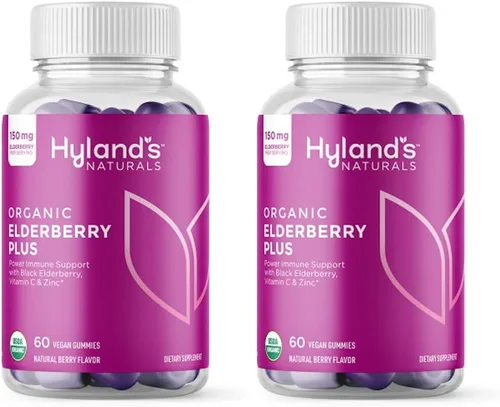 Miniatura 5 de Hyland's Gomitas orgánicas de saúco Plus, saúco negro orgánico con zinc y vitamina C, suplemento de apoyo inmunológico para adultos, 60 gomitas
