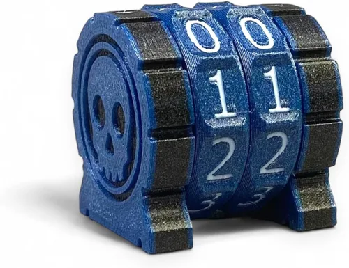 Life Counter Health Tracker para juegos de mesa, TTRPG y juegos de cartas con símbolo de calavera, compatible con MTG, 2 ruedas azules con números