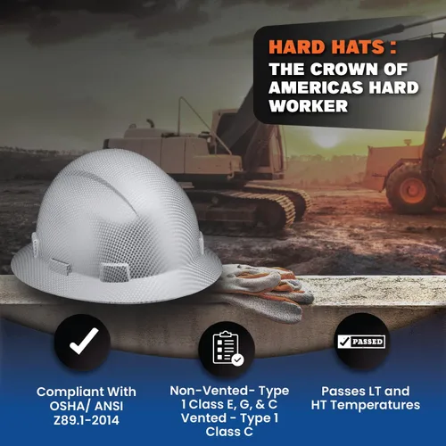 Miniatura 5 de Casco duro de construcción OSHA con diseño de fibra de carbono de ala completa, sin ventilación, acabado brillante, con suspensión de 6 puntos por