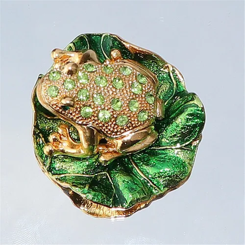 Miniatura 4 de Waltz&F - Joyero con bisagras decorativas y diseño de rana de diamante verde de loto pintado a mano, regalo único para decoración del hogar
