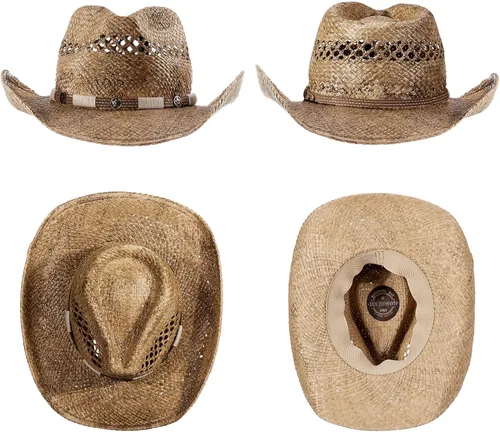 Miniatura 3 de MIX BROWN Sombreros de vaquero de paja, sombrero de vaquero occidental, sombrero de ranchero para hombres y mujeres, exquisita banda de decoración