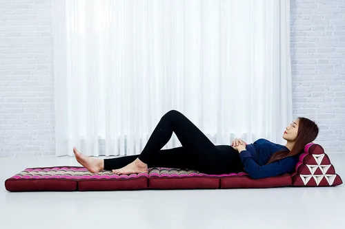 Miniatura 4 de Leewadee Cómodo colchón japonés de suelo, cama tailandesa con cojín triangular, colchón futón, tapete de masaje tailandés extra largo, 89 x 20 Rosa
