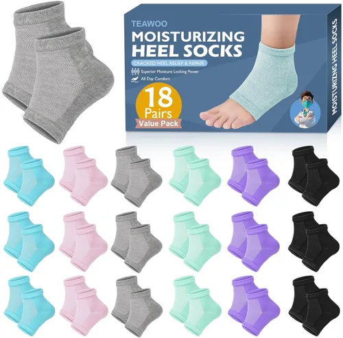 Miniatura 8 de TEAWOO - 6 pares de calcetines hidratantes para talones, calcetines sin dedos con gel para hidratación y reparación de pies secos y agrietados
