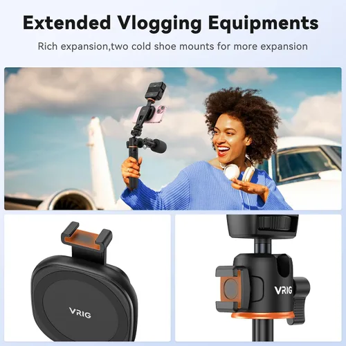 Miniatura 5 de VRIG - Trípode magnético para selfie stick de 21.6 pulgadas con control remoto inalámbrico, trípode extensible para teléfono Magsafe para iPhone 16