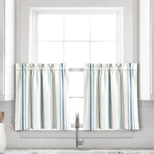 Miniatura 20 de Lush Decor Farmhouse Stripe - Par de paneles de cortinas de ventana de algodón reciclado ecológico teñido en hilo a rayas, 42" A x 63" L, Negro