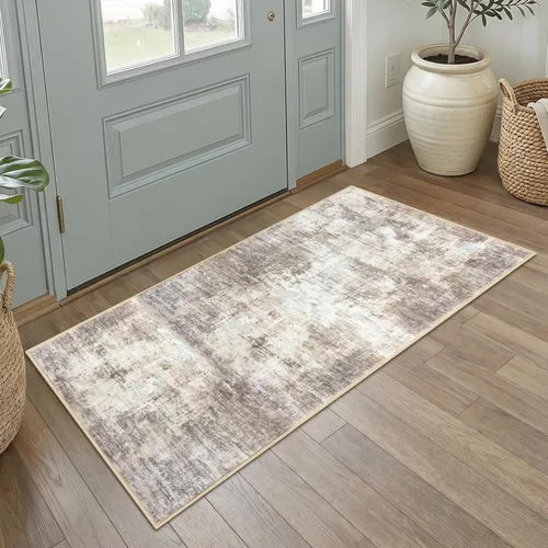 Miniatura 147 de IOHOUZE Alfombra pequeña abstracta de 2 x 3 pies, alfombra de entrada lavable para entrada interior, alfombras con respaldo de goma, alfombra gris