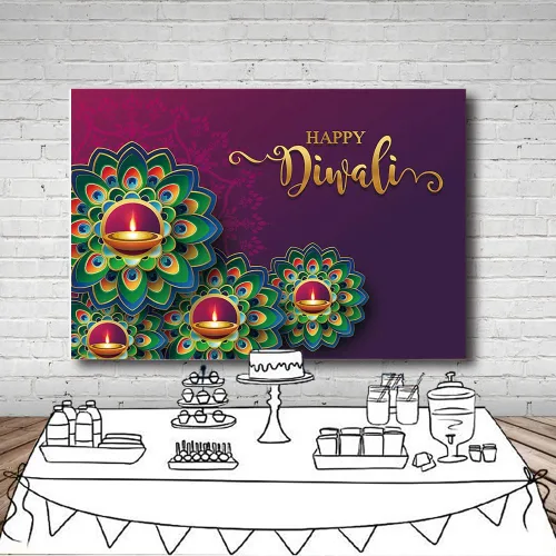 Miniatura 4 de MEHOFOND Decoraciones de fondo de fiesta de Diwali de 7 x 5 pies, pancarta india Diwali Deepavali Festival de Luces Fotografía Fondo Hindú Luces