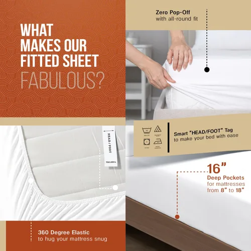 Miniatura 4 de TEXAS LINEN CO. Juego de sábanas de algodón egipcio Split King - 600 número de hilos, 5 piezas, sábanas blancas para cama ajustable, fibra 19: Raya