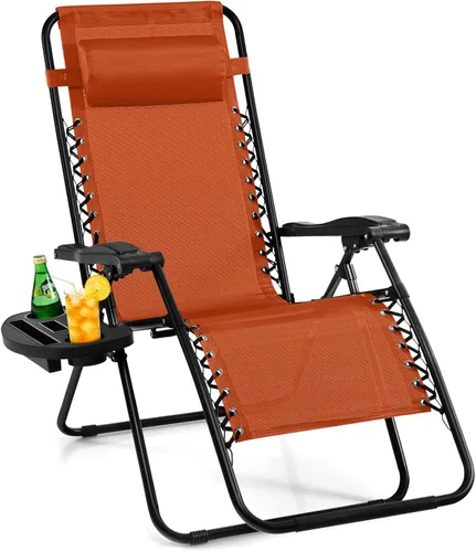 Miniatura 13 de Giantex Zero Gravity - Silla reclinable para patio al aire libre con portavasos y almohada extraíble, respaldo ajustable, silla de salón