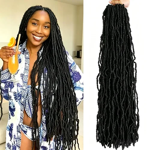 Miniatura 10 de 6 Paquetes Soft Locs Cabello de Ganchillo Pre Looped Faux Locs Trenzas de Ganchillo Goddess Locs Dreadlocs Cabello Sintético Para Mujeres Negras 1b