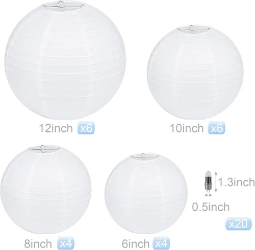 Miniatura 2 de LIHAO 20 linternas de papel coloridas con luces, linternas chinas multicolores, linternas de papel colgantes para decoración de fiestas, bodas