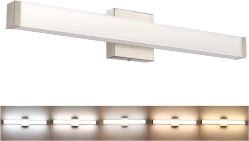 Miniatura 18 de Lámpara de tocador de baño de níquel cepillado, cuadrada, LED, 60 cm (24 pulgadas), 14 W, luz blanca natural, 4000 K, barra de luz para espejo