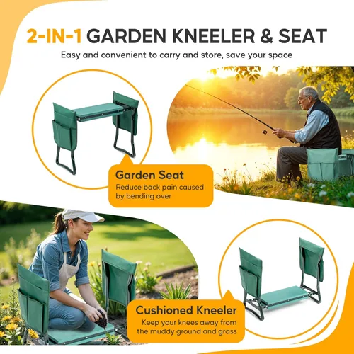 Miniatura 4 de Simple Deluxe Rodillero y asiento de jardín, taburete plegable con almohadilla de espuma EVA más gruesa, banco resistente, con bolsa