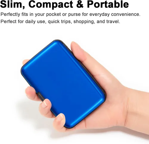 Miniatura 24 de Soporte para tarjetas de crédito, cartera metálica con bloqueo RFID para tarjetas de identificación para mujeres y hombres, funda rígida de aluminio