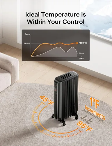Miniatura 5 de PELONIS Calentador de Radiador Lleno de Aceite para Uso en Interiores Habitación Grande con Control Remoto, Calentador de Espacio Eléctrico