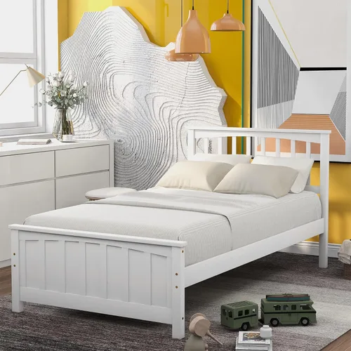Miniatura 16 de Harper & Bright Designs Base de cama de tamaño individual, cama de plataforma de madera con cabecero, cama de plataforma individual con soporte
